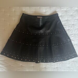 Parker Alex Skirt Black Genuine Leather Silver Studded A-line Skirt